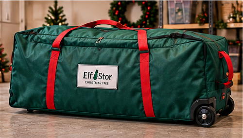 Large rolling artificial Christmas tree storage bag for a 9-foot tree