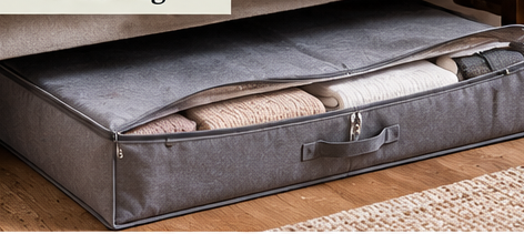 Fabric under-bed storage case for clothing and bedding