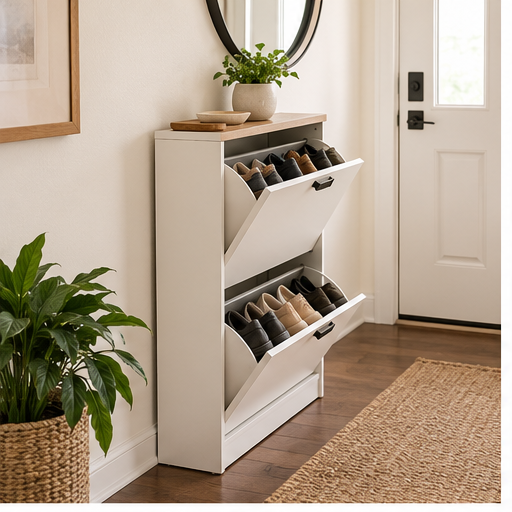 Narrow shoe cabinet for small entryway storage