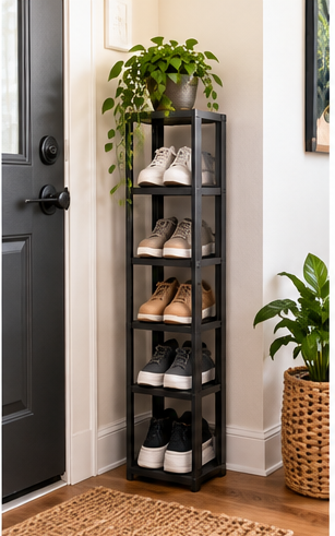 Narrow vertical shoe tower for a small entryway
