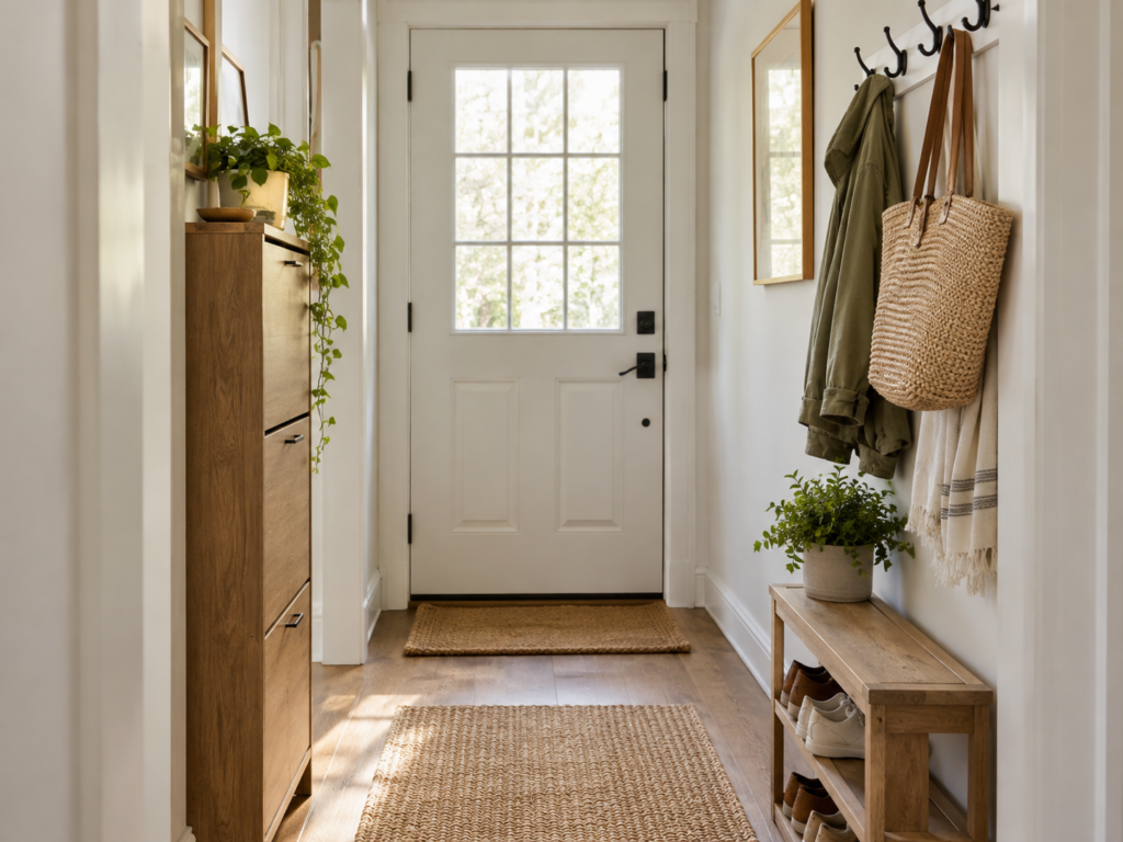 Tall narrow vertical storage in a small entryway