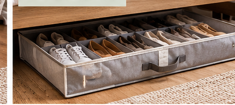 Divided under-bed shoe storage organizer